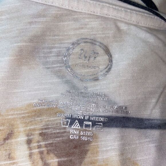 24/7 Maurices S Yellow White Flowers Striped Casual Shirt Top - Picture 4 of 7